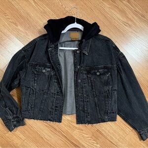 American Eagle Black Denim Jacket with Hood